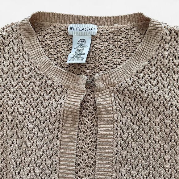 Vintage Zig Zag Knit Sweater Top | Short Sleeve Textured Button Front | Size M - Picture 4 of 6